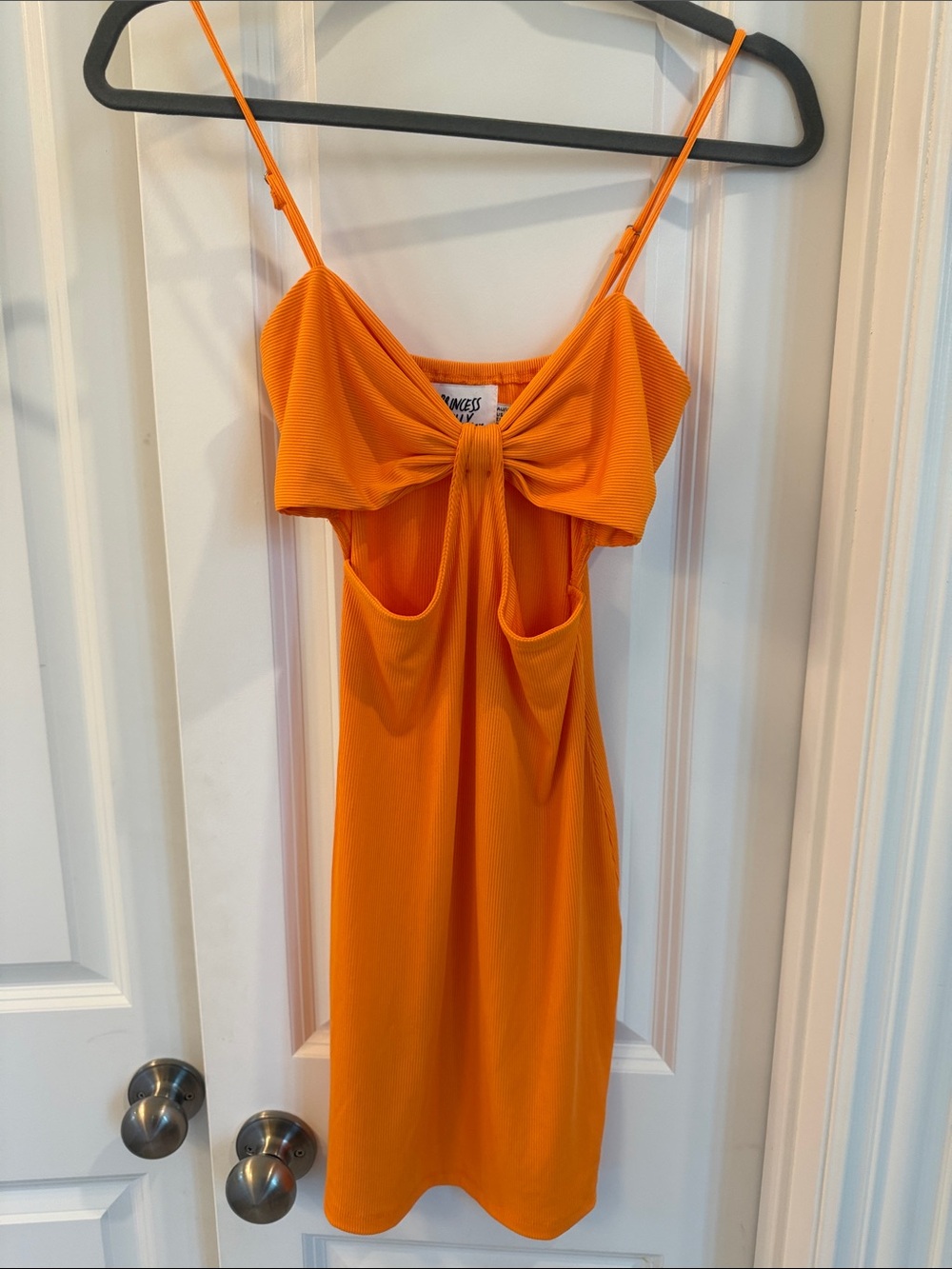 Princess Polly Bright Orange Ribbed Tie-Front Mini Dress - Picture 4 of 6